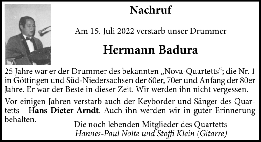 Hermann Badura, Drummer, Nova Quartett, Bum Krüger Quartett